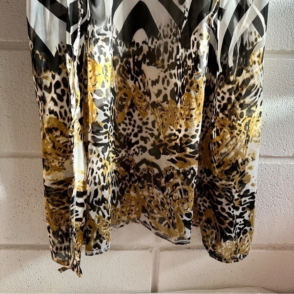 NIB NEW Women’s Maxi CoverUp Tiger Zebra Print Black White Gold TieFront - Picture 7 of 15